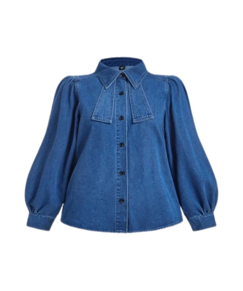 Plus Size Denim Jacket, Casual Long Sleeve Loose Sweet Blue 1
