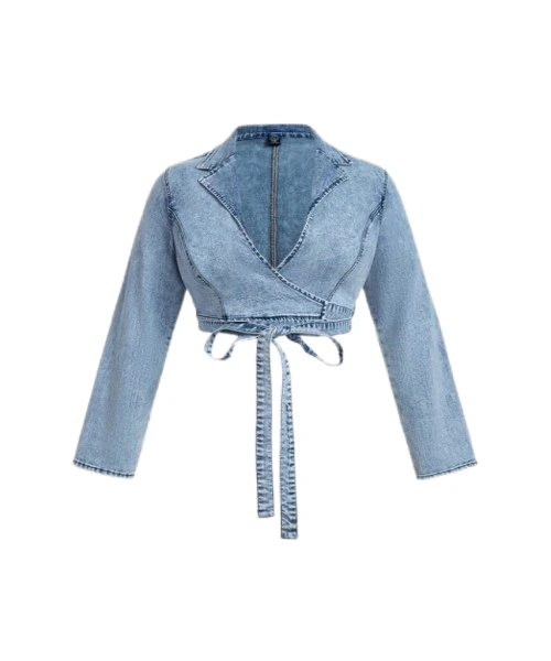 Chaqueta vaquera de talla grande, corte ceñido, manga larga, mujer informal de negocios, chaqueta vaquera azul, chaqueta universitaria para mujer 1