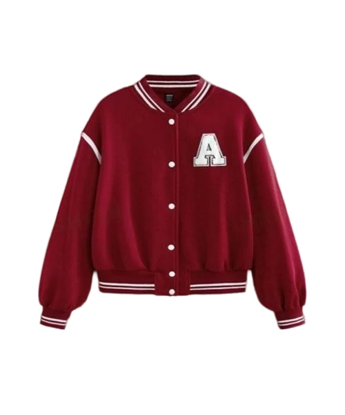 Women's Vintage Casual Red Letter Baseball Jacket,Winter Women Coat 1