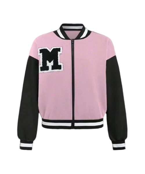 Women's Dropped Shoulder Long Sleeve Letter Printed Varsity Jacket, College Style 1