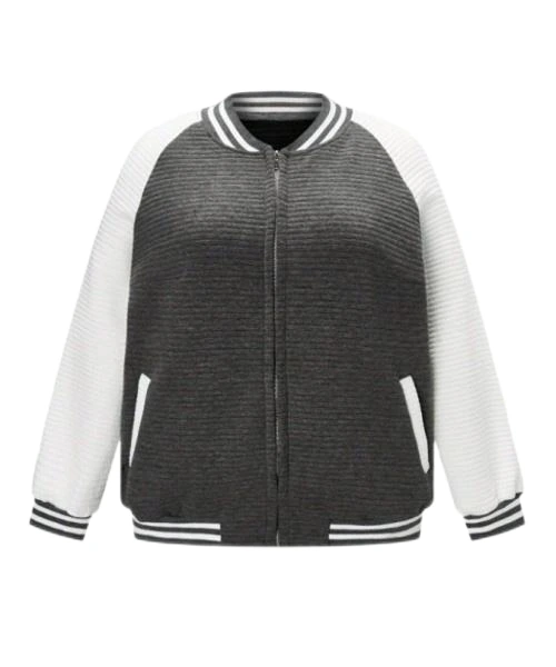 Plus Striped Trim Raglan Sleeve Colorblock Bomber Jacket 1