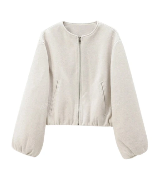 Beige velvet comfortable Bomber Jacket 1