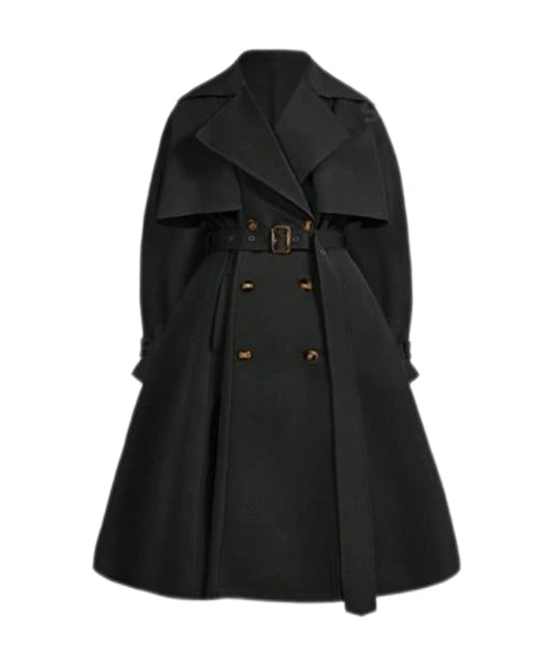 Plus Size Casual Elegant Everyday Loose Belted Flared Sleeve Button Detail Midi Trench Coat For Women, Khaki 1
