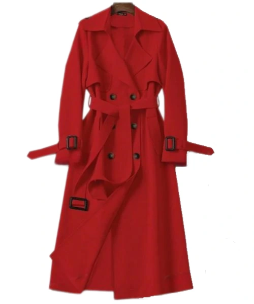 Plus Size Lapel Belted Long Trench Coat For New Year Clothes 1