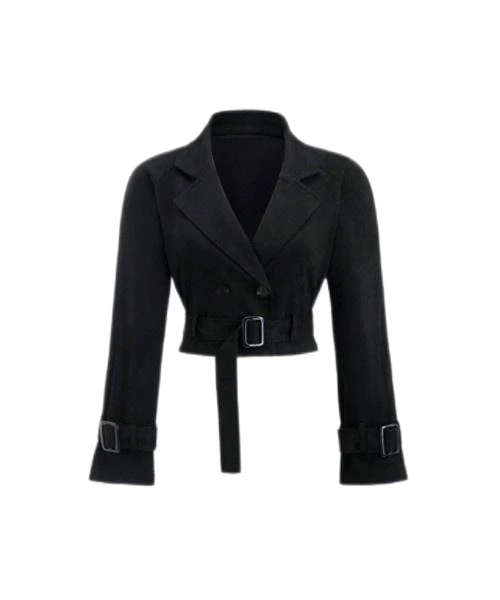 Women's Trench Coat, FallWinter, European And American Ins Style, With Belt, Long Sleeve, Casual, Elegant, Slim Fit, Versatile, Black, New Design, Short, Windproof, Warm, Classic Faux Suede 1