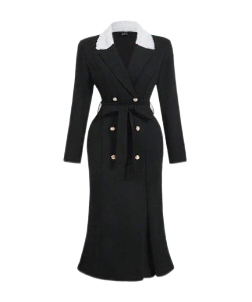 White Collar Long Sleeve Cinched Waist Fishtail Long Jacket,Trench Women Coat,Winter Women Jacket,Long Women Coats,Black Coat,Princess Women Costume 1
