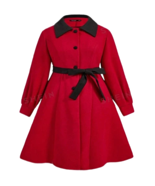 Women's Plus Size Coat With Waist Tie 1