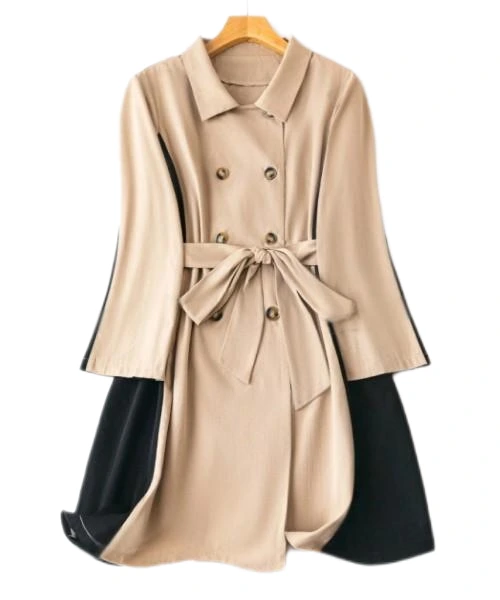 Plus Two Tone Double Breasted Belted Trench Coat 1