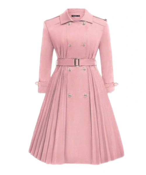 Plus Size Plain Color Double-Breasted Casual Trench Coat For Autumn 1