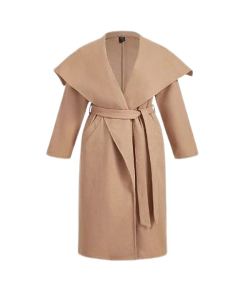 Plus Size Khaki Elegant Long Lapel Cinched Waist Waist Coat, AutumnWinter 1