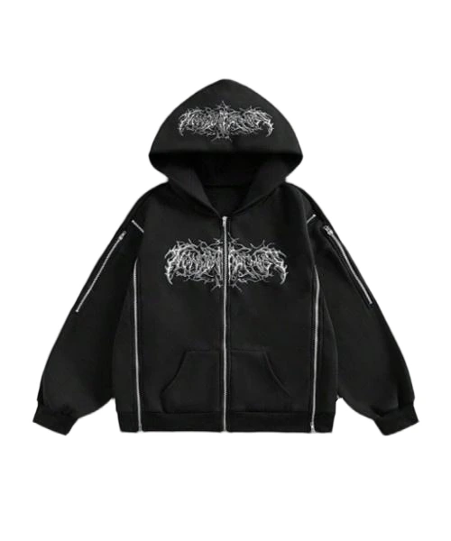 Women's Gothic Letter Print Zip-Up Dolman Sleeve Casual Hoodie, Spring & Autumn 1
