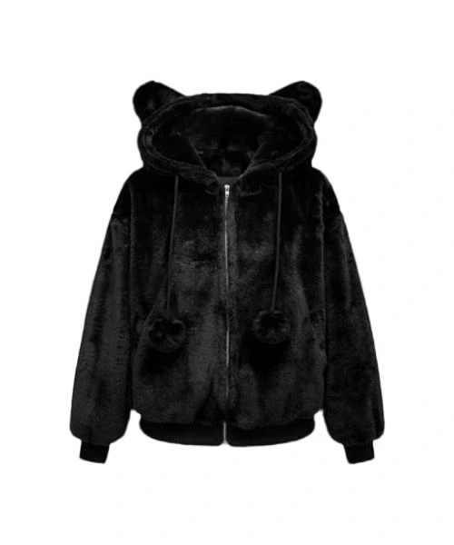 Harajuku Cute Cat Ear Fuzzy Zip-Up Hoodie For Women 1