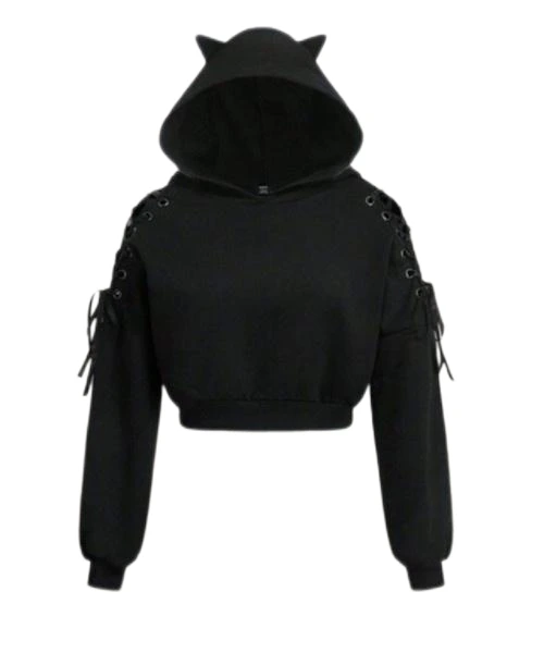 Halloween Lace Up Detail Grommet Drop Shoulder Hoodie,Long Sleeve Tops 1