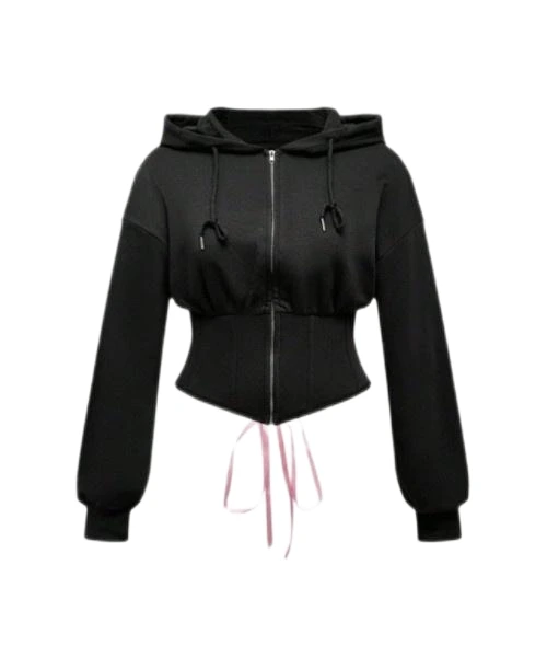Adjustable Drawstring Hoodie Sweatshirt, Waist-Slimming 1