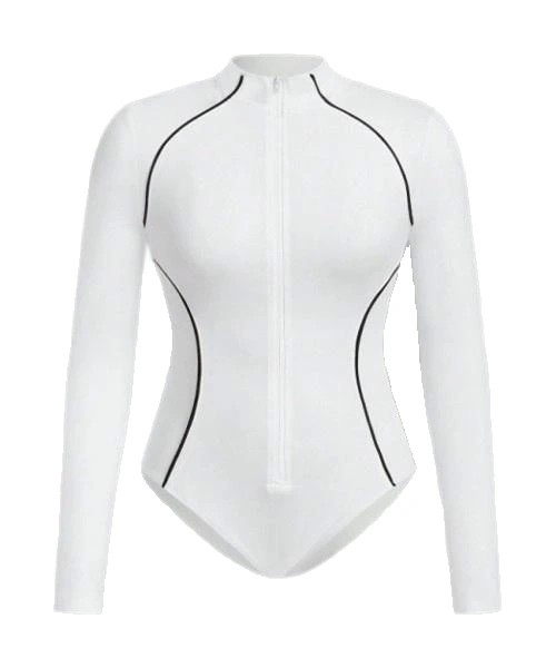 Women Stand Collar Zipper Long Sleeve Striped Bodysuit Sportswear Outdoor Casual One-Piece 1