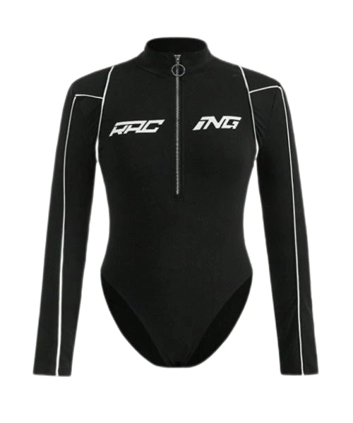 Letter Graphic Contrast Piping Half Zip Bodysuit 1