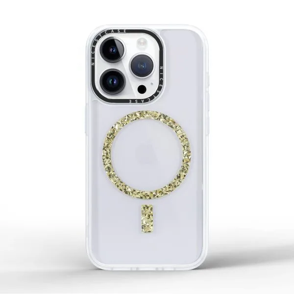aikusu 3m anti-impacto personalizado claro em branco atacado ouro glitter anel magnético epóxi tpu caso de telefone para iphone 16 15 14 13 pro max caso 1