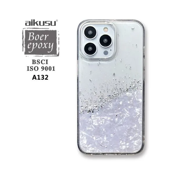 aikusu Creative Stitching Imitation Shell Phone Case TPU PC Foil Phone Cases For iPhone 16 15 14 13 12 Pro Max 1