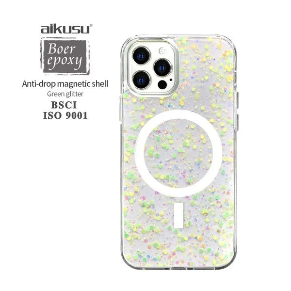 1.5m 충격 방지 TPU PC iPhone 16 15 14 13 12 Pro Max용 홀로그램 글리터 자기 전화 케이스 1