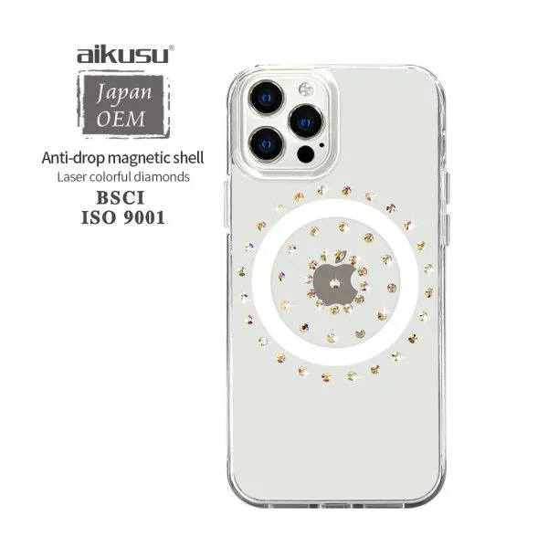 iPhone 16 15 14 13 12 Pro Max용 1.5m 충격 방지 TPU PC 다이아몬드 자기 전화 케이스 1