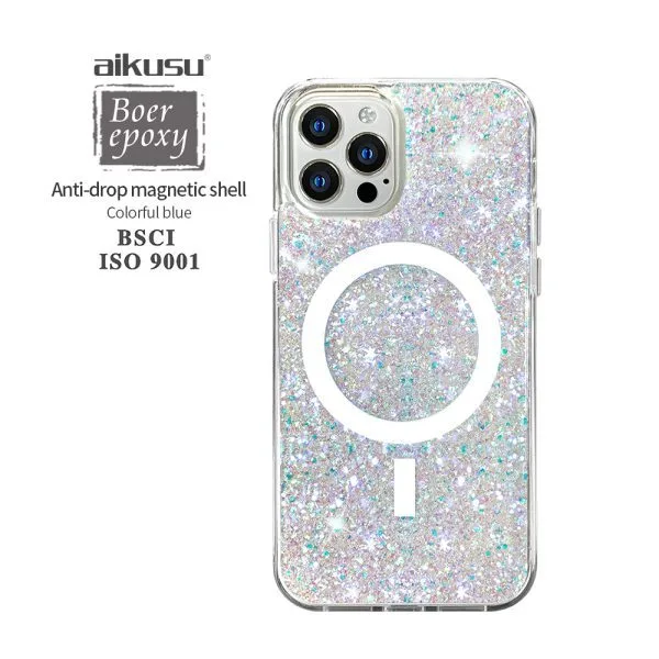1.5m  Anti-impact TPU PC Holographic Glitter Magnetic Phone Cases For iPhone 16 15 14 13 12 Pro Max 1