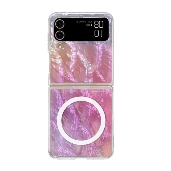 1.5m  ShockProof Resin Epoxy Custom Mother Of Pearl Magnetic Phone Case For Samsung Z-Flip4 1