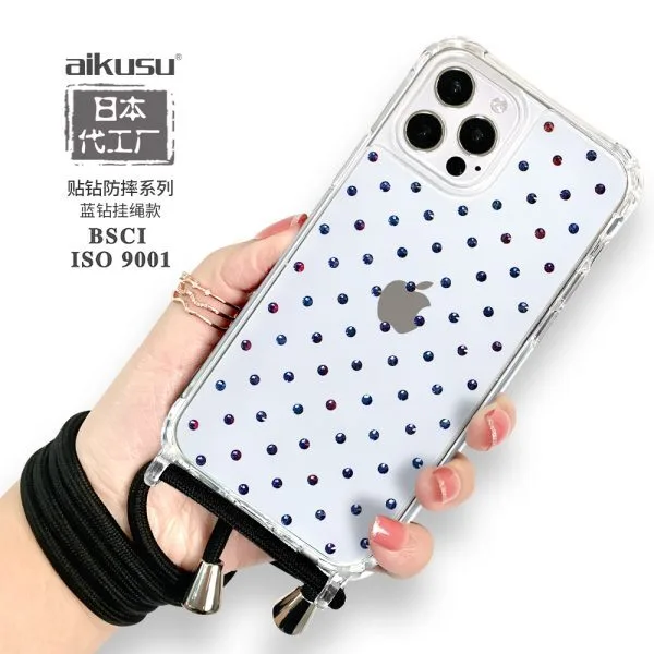 1.5 メートルドロップ保護ダイヤモンド電話ケース TPU PC ストラップクリア電話ケース iphone 16 15 14 13 12 プロマックス 1