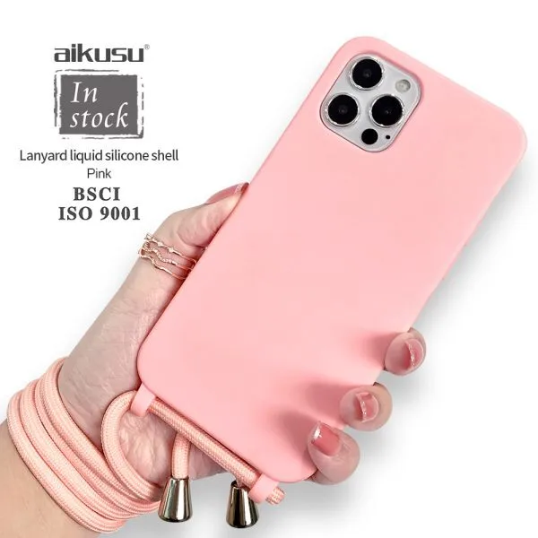 Custodia per telefono in silicone anti-impatto da 1,5 m Custodia per telefono TPU PC con cordino rosa per iPhone 16 15 14 13 12 Pro Max 1