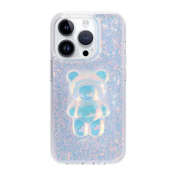 1.5m  Anti-Shock Resin Epoxy Phone Case TPU PC Custom Glitter Bear Kickstand Phone Cases For iPhone 16 15 14 13 12 11 Pro Max 1