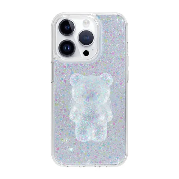 1.5m  Anti-impact Resin Epoxy Phone Case TPU PC Custom Glitter Bear Kickstand Phone Cases For iPhone 16 15 14 13 12 11 Pro Max 1