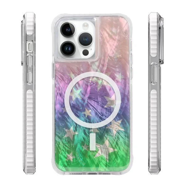 aikusu 5M Shock TPU PC TPE Natural madre de perla resina epoxi magnético fundas de teléfono para iPhone 16 15 14 13 12 Pro Max 1