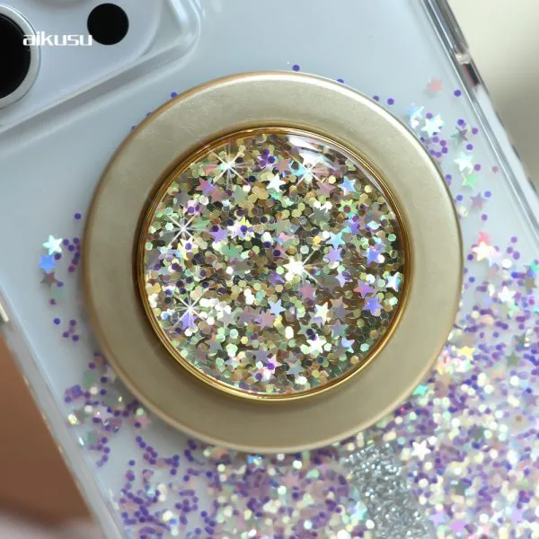 aikusu Custom Blingbling Magnetic Mobile Phone Holder 360 Degree Rotation Glitter Magnet Phone Grip Socket For Iphone 16 15 14 13 12 1