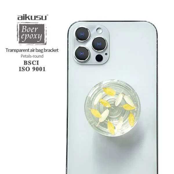 aikusu Design 360 Rotational Orbicular Dried flower Petals Clear Phone Pop Grip For All Mobile Phone 1