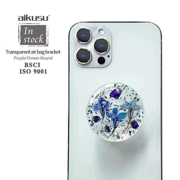 aikusu Design 360 Rotational Orbicular Dried flower Clear Phone Pop Grip For All Mobile Phone 1