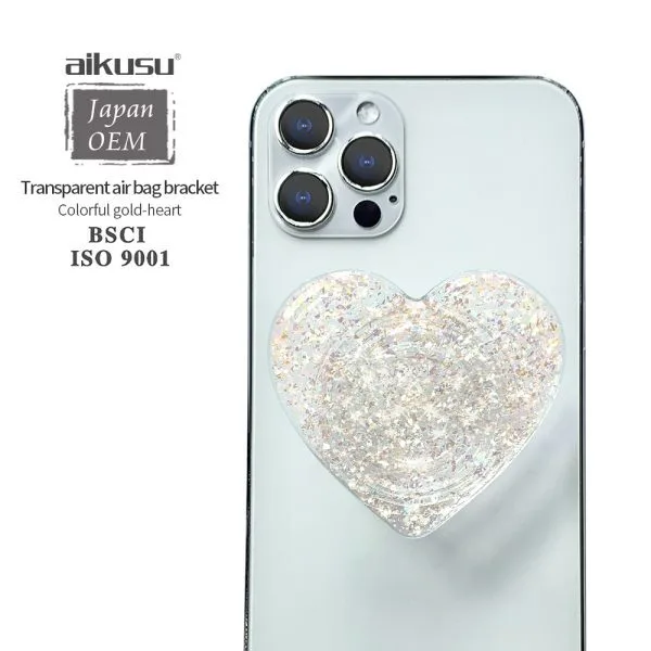 aikusu Design 360 Rotational Cordate Gold Glitter Phone Pop Grip For All Mobile Phone Case 1
