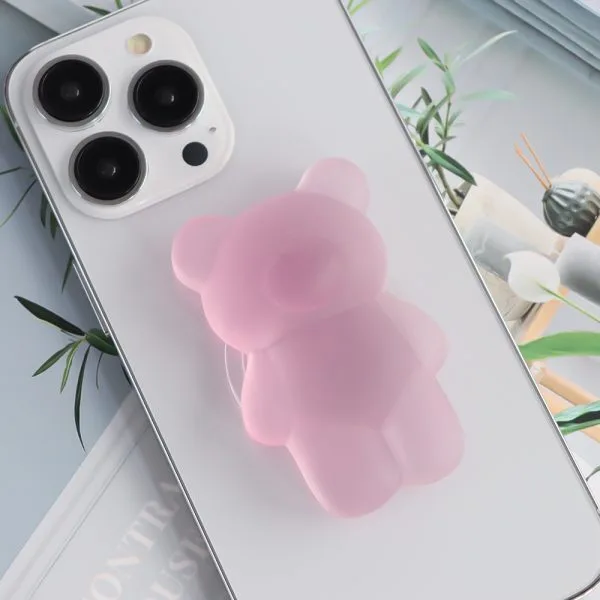 aikusu Custom 360 Rotational Resin Epoxy Bear Stand Pink Matte Clear Phone Pop Grip For All Mobile Phone 1