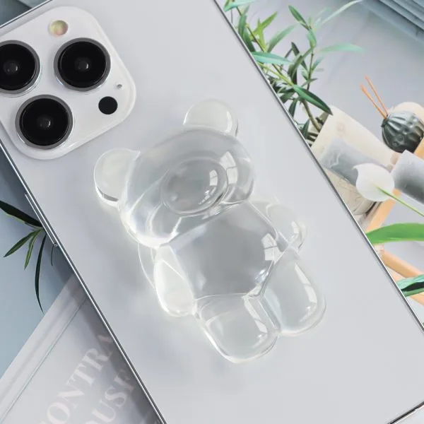 aikusu Custom 360 Rotational Resin Epoxy Bear Stand Pink Clear Phone Pop Grip For All Mobile Phone 1