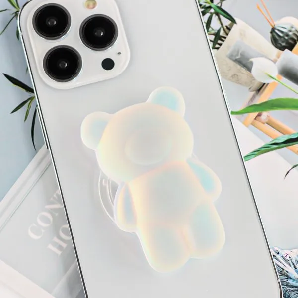 aikusu Custom 360 Rotational Resin Epoxy Bear Stand Matte Holographic Clear Phone Pop Grip For All Mobile Phone 1