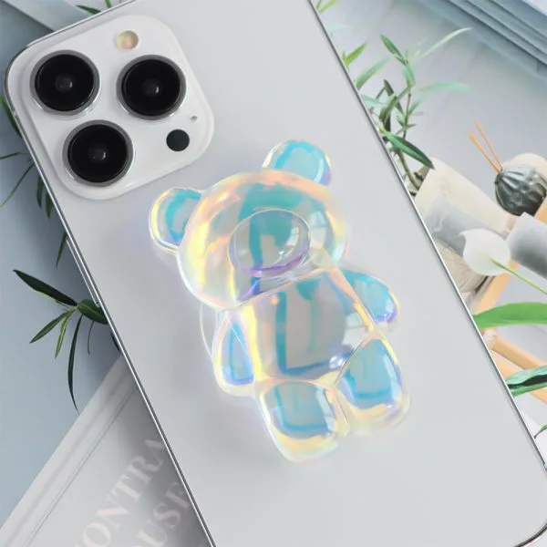 aikusu Custom 360 Rotational Resin Epoxy Bear Stand Holographic Clear Phone Pop Grip For All Mobile Phone 1