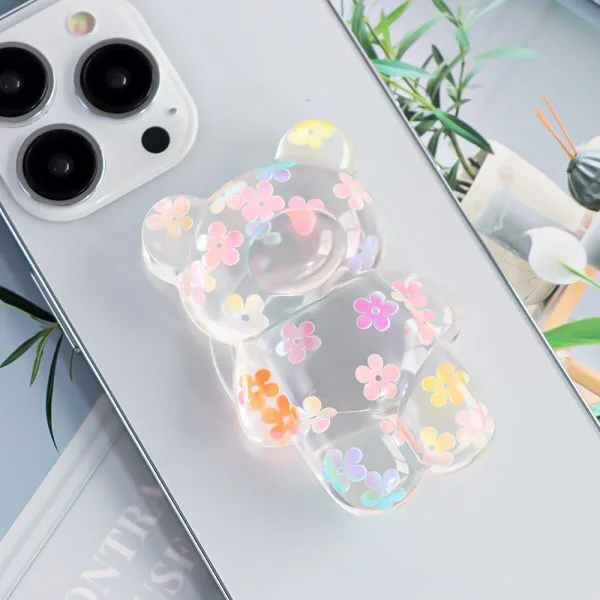 aikusu Custom 360 вращающаяся подставка из эпоксидной смолы с изображением медведя, блестящая прозрачная ручка для телефона, ручка для всех мобильных телефонов 1