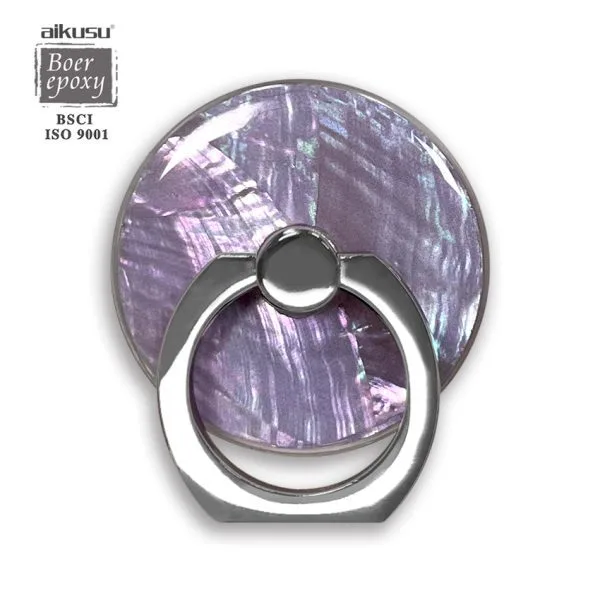 aikusu Anello in metallo epossidico in resina personalizzata Supporto per telefono in acrilico con conchiglia in madreperla viola per tutti i telefoni cellulari 1