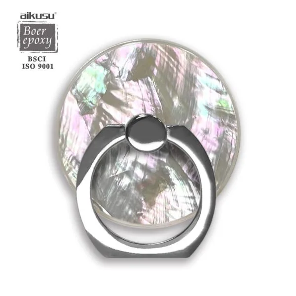 aikusu Custom Resin Epoxy Metal Ring Natural Mother Of Pearl Acrylic Phone Holder For All Mobile Phone 1