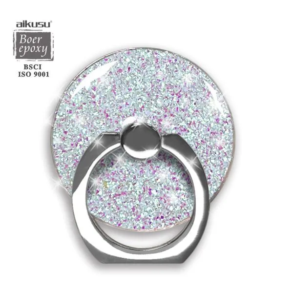 aikusu Anello in metallo epossidico in resina personalizzata Supporto per telefono acrilico con glitter blu ghiaccio per tutti i telefoni cellulari 1