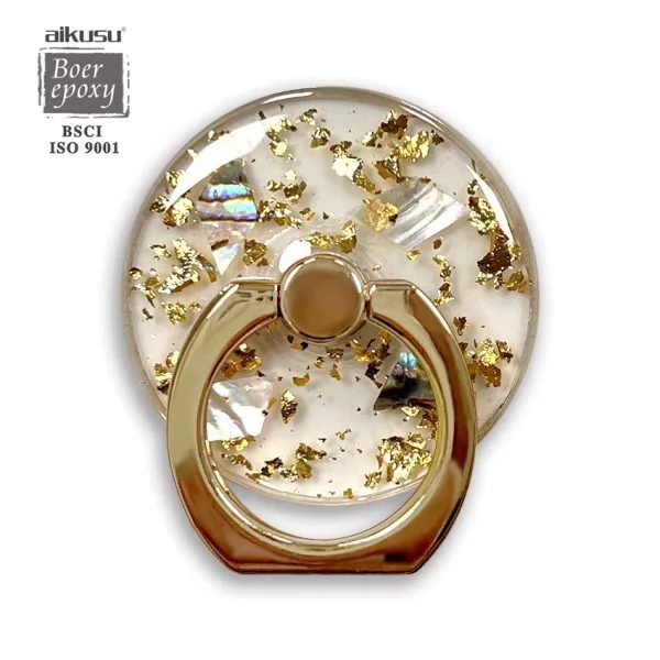 aikusu Custom Resin Epoxy Metal Ring Gold Glitter Acrylic Phone Holder For All Mobile Phone 1