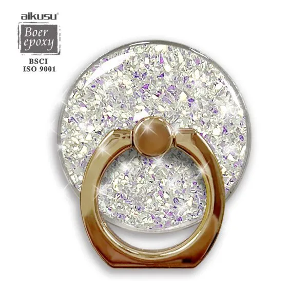 aikusu Anillo de metal epoxi de resina personalizado Soporte de teléfono acrílico con brillo dorado deslumbrante para todos los teléfonos móviles 1