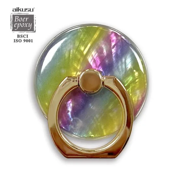 aikusu カスタム樹脂エポキシ金属リング眩しい色のマザーオブパールアクリル電話ホルダーすべての携帯電話 1