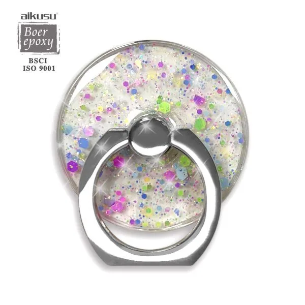 Soporte de acrílico para teléfono con brillo colorido y anillo de metal epoxi de resina personalizado de aikusu para todos los teléfonos móviles 1