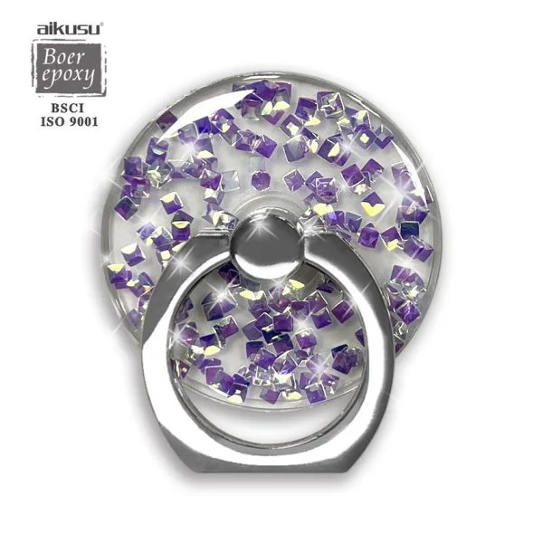 aikusu Custom Resin Epoxy Metal Ring Blue Glitter Acrylic Phone Holder For All Mobile Phone 1