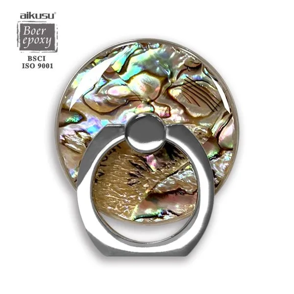 aikusu Custom Resin Epoxy Metal Ring Abalone Shell Acrylic Phone Holder For All Mobile Phone 1