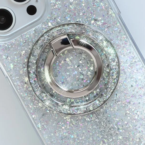 aikusu Metal Magnetic Phone Grips Foldable Buckle Mount Customized Glitter Finger Ring Phone Grip holder for iPhone 1